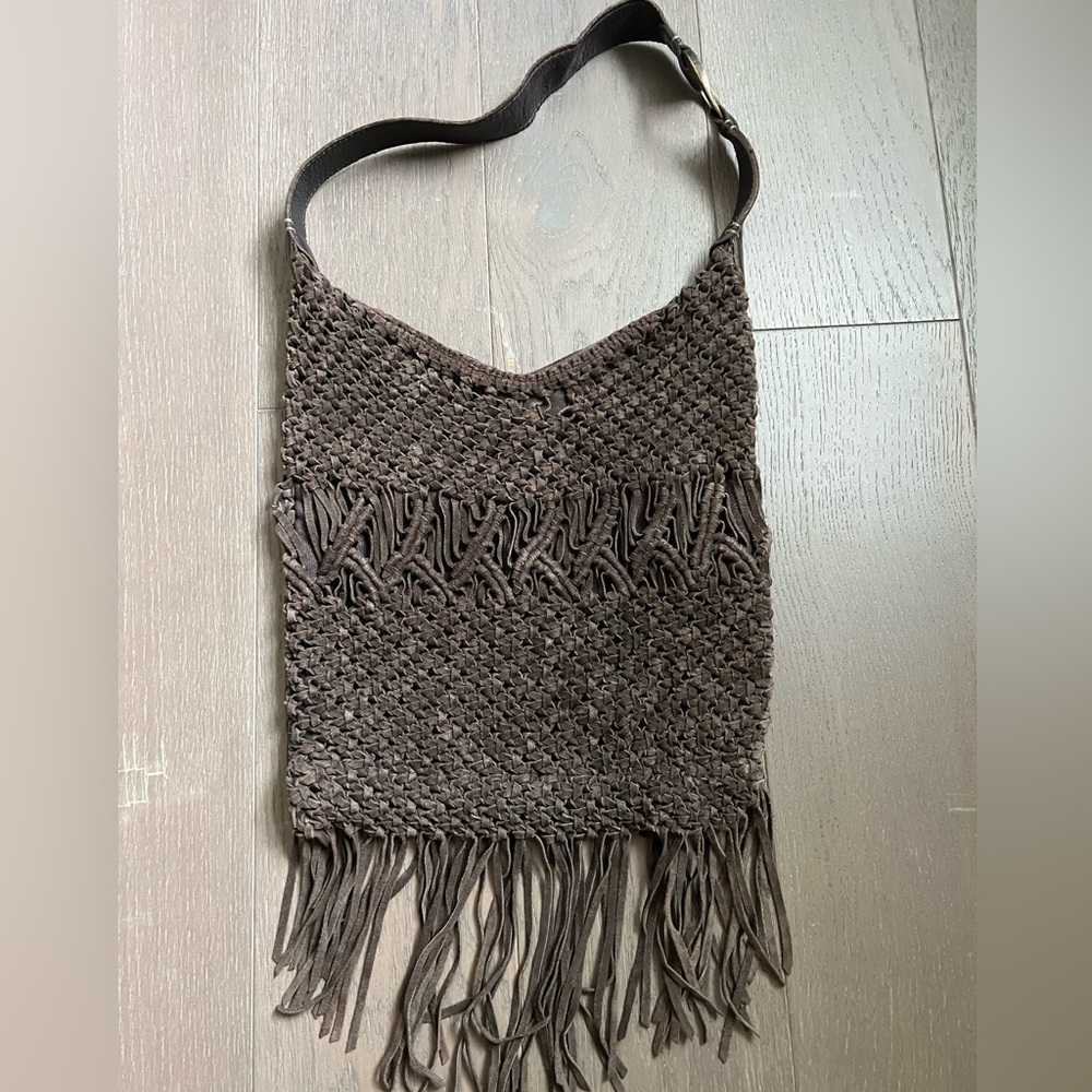 lucky leather brown fringe bag